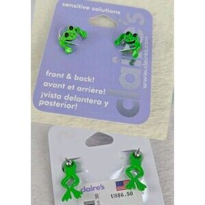 Claire’s Green Frog Sensitive Stud Earrings Novelty Animal Jewelry New